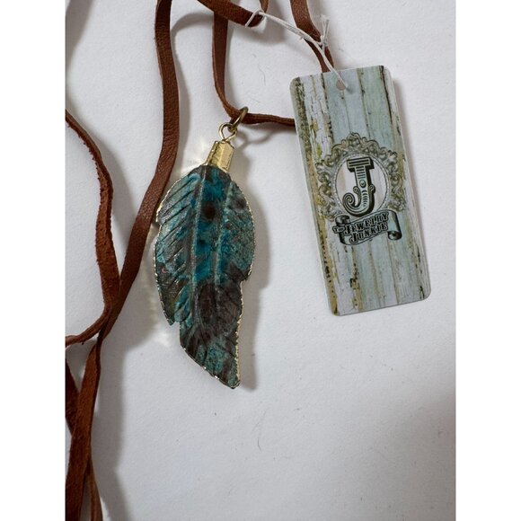 Turquoise Leaf Pendant Necklace With Leather Cord By The Jewelry Junkie - Picture 9 of 13